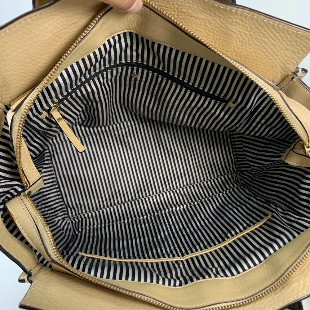 Kate Spade Beige Pebble Grain Leather Large‎ Zip Satchel Shoulder Bag